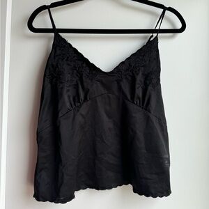 Zara Black Satin Embroidered Top